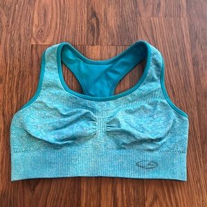 Used Champion XS sports bra. Blue and white.